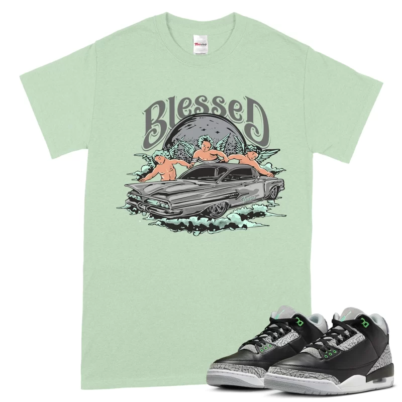 TeeVivo T-Shirt Match Air Jordan 3 Retro Green Glow Blessed – Air Jordan 3 Shirt, AJ3 Shirt
