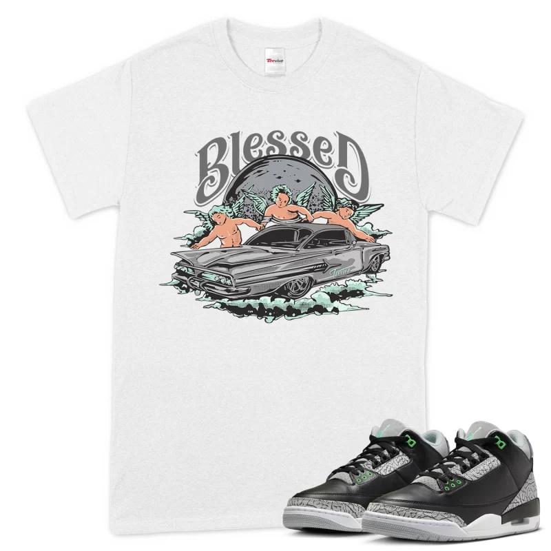 TeeVivo T-Shirt Match Air Jordan 3 Retro Green Glow Blessed – Air Jordan 3 Shirt, AJ3 Shirt