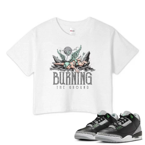 TeeVivo Crop Top Match Air Jordan 3 Retro Green Glow Burning the ground – Air Jordan 3 Crop Top, AJ3 Crop Top