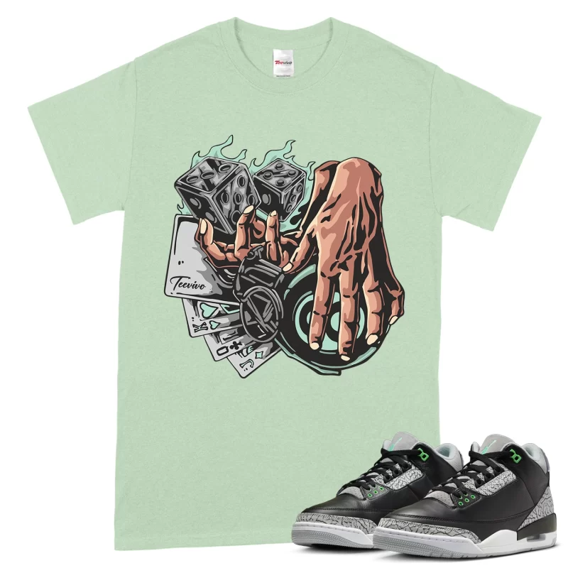 TeeVivo T-Shirt Match Air Jordan 3 Retro Green Glow Gambling – Air Jordan 3 Shirt, AJ3 Shirt