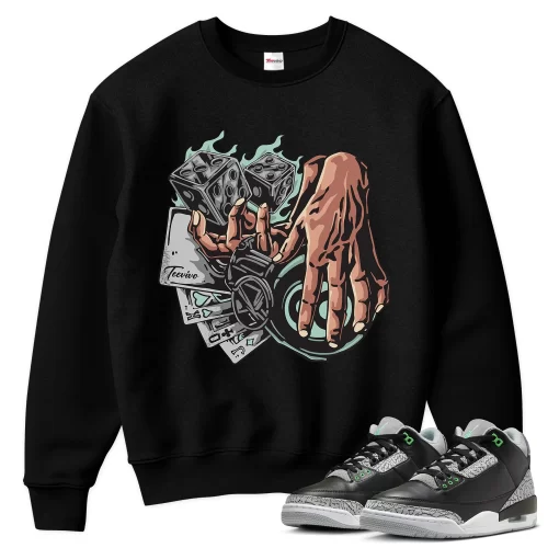 TeeVivo Sweatshirt Match Air Jordan 3 Retro Green Glow Gambling – Air Jordan 3 Sweatshirt, AJ3 Sweatshirt
