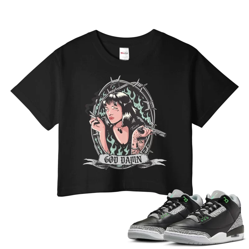 TeeVivo Crop Top Match Air Jordan 3 Retro Green Glow God Daaamn – Air Jordan 3 Crop Top, AJ3 Crop Top