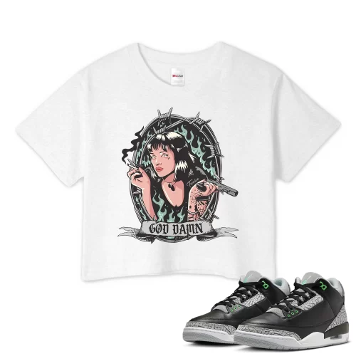 TeeVivo Crop Top Match Air Jordan 3 Retro Green Glow God Daaamn – Air Jordan 3 Crop Top, AJ3 Crop Top