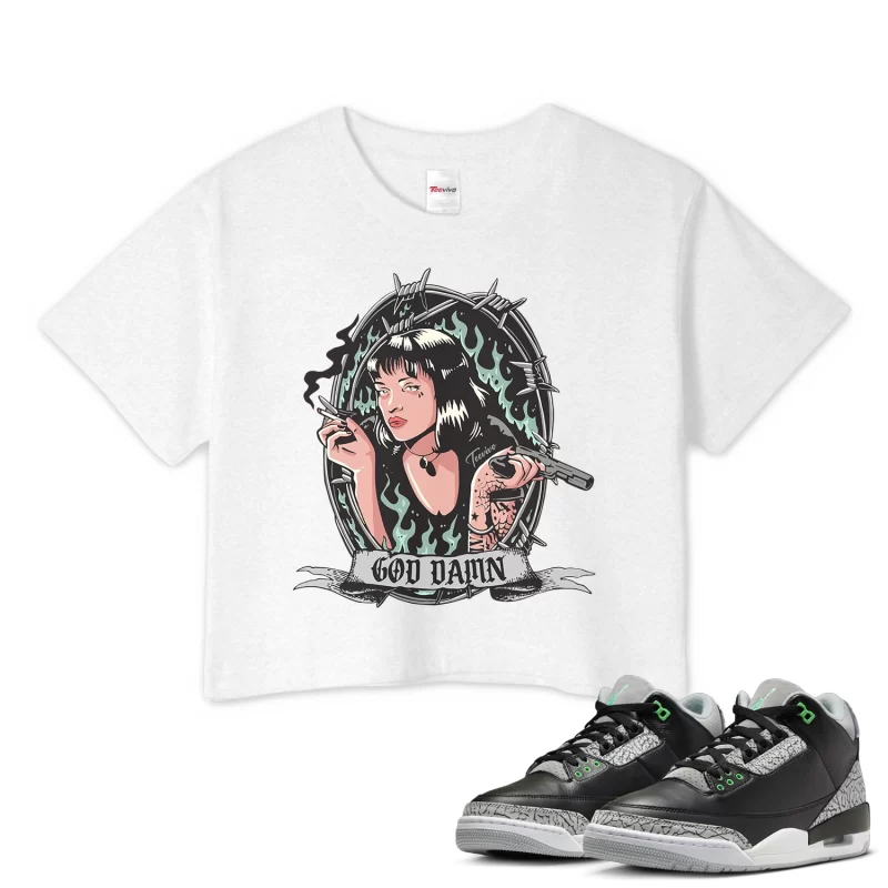 TeeVivo Crop Top Match Air Jordan 3 Retro Green Glow God Daaamn – Air Jordan 3 Crop Top, AJ3 Crop Top