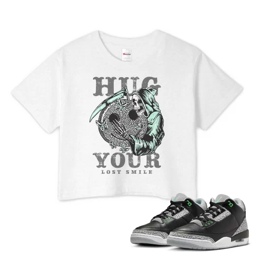 TeeVivo Crop Top Match Air Jordan 3 Retro Green Glow Hug your lost smile – Air Jordan 3 Crop Top, AJ3 Crop Top