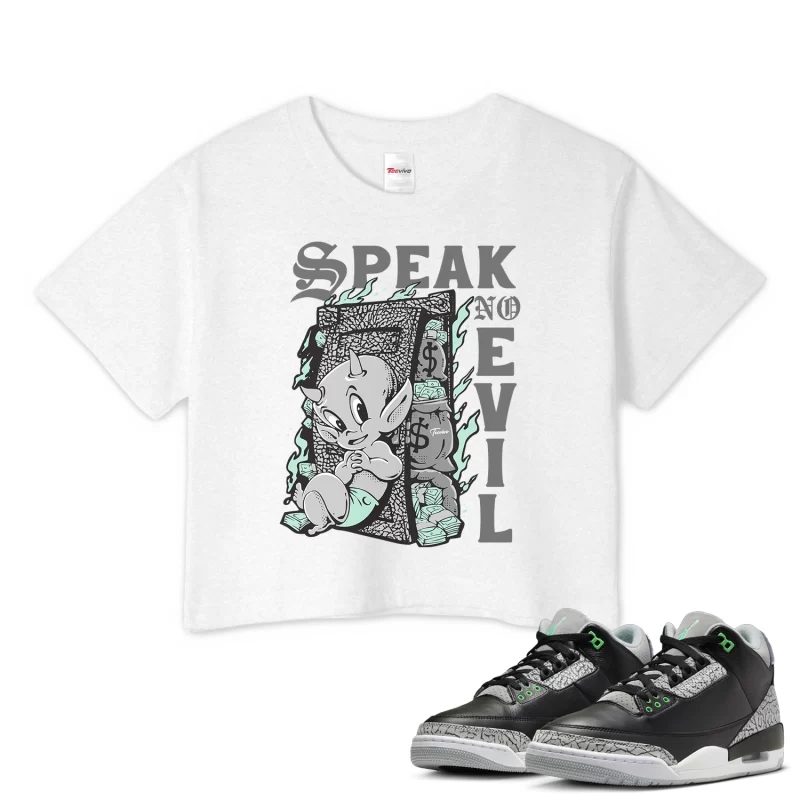 TeeVivo Crop Top Match Air Jordan 3 Retro Green Glow Speak no evil – Air Jordan 3 Crop Top, AJ3 Crop Top