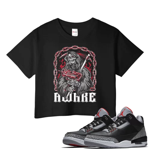 TeeVivo Crop Top Match Air Jordan 3 Retro OG Black Cement Awake – Air Jordan 3 Crop Top, AJ3 Crop Top