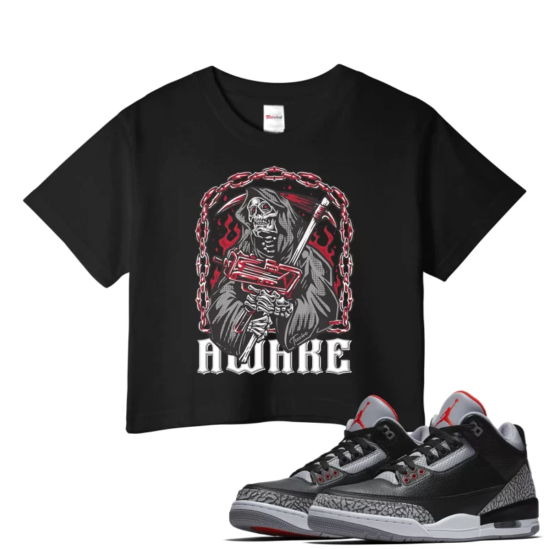TeeVivo Crop Top Match Air Jordan 3 Retro OG Black Cement Awake – Air Jordan 3 Crop Top, AJ3 Crop Top