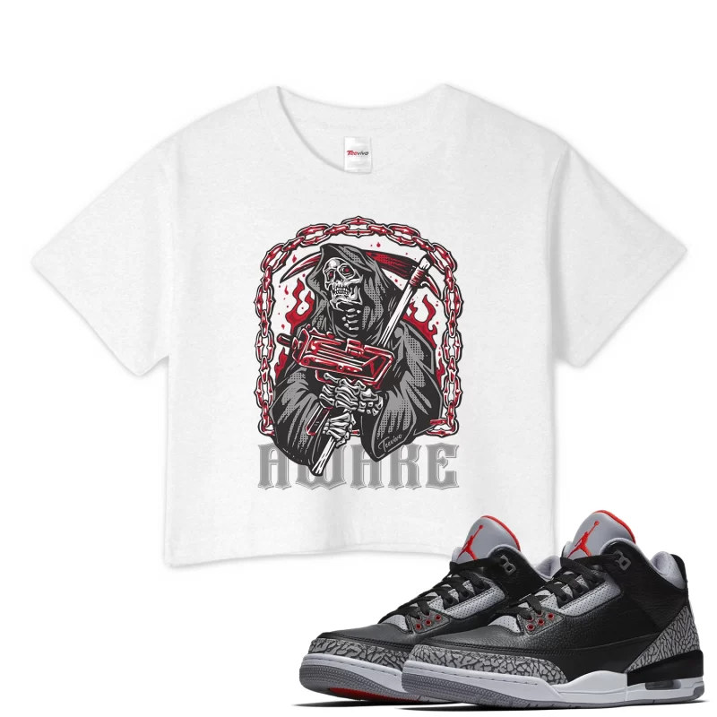 TeeVivo Crop Top Match Air Jordan 3 Retro OG Black Cement Awake – Air Jordan 3 Crop Top, AJ3 Crop Top