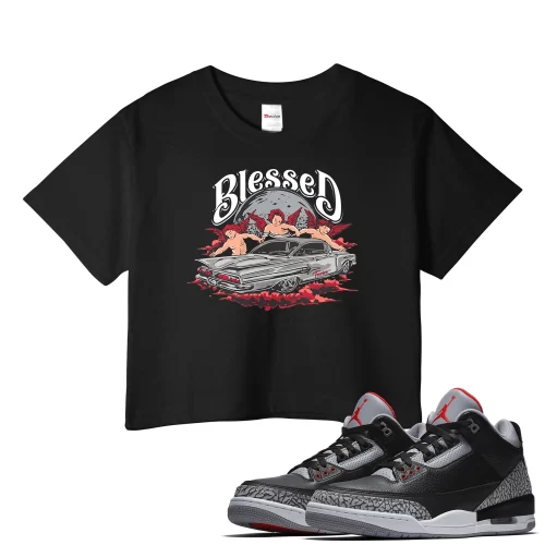 TeeVivo Crop Top Match Air Jordan 3 Retro OG Black Cement Blessed – Air Jordan 3 Crop Top, AJ3 Crop Top