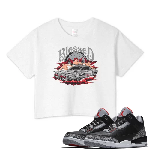 TeeVivo Crop Top Match Air Jordan 3 Retro OG Black Cement Blessed – Air Jordan 3 Crop Top, AJ3 Crop Top