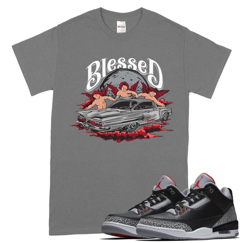 TeeVivo T-Shirt Match Air Jordan 3 Retro OG Black Cement Blessed – Air Jordan 3 Shirt, AJ3 Shirt