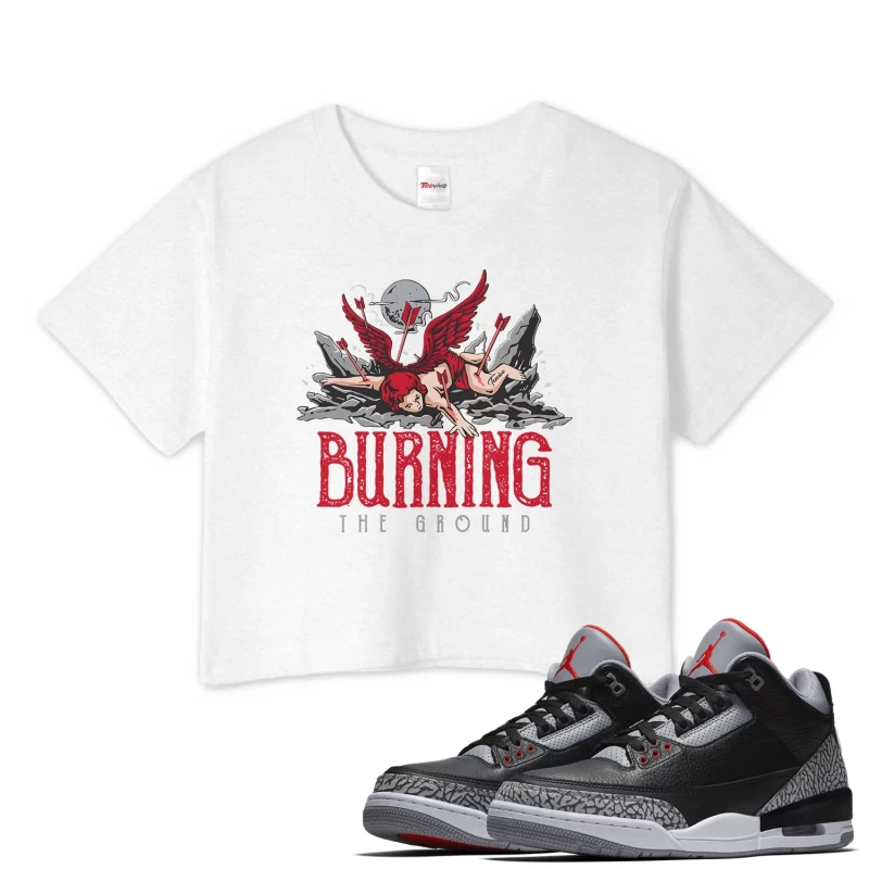 TeeVivo Crop Top Match Air Jordan 3 Retro OG Black Cement Burning the ground – Air Jordan 3 Crop Top, AJ3 Crop Top