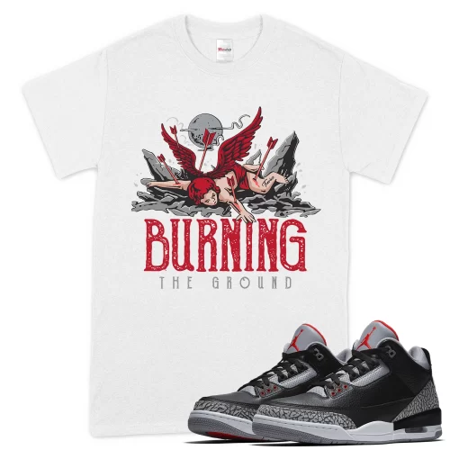 TeeVivo T-Shirt Match Air Jordan 3 Retro OG Black Cement Burning the ground – Air Jordan 3 Shirt, AJ3 Shirt