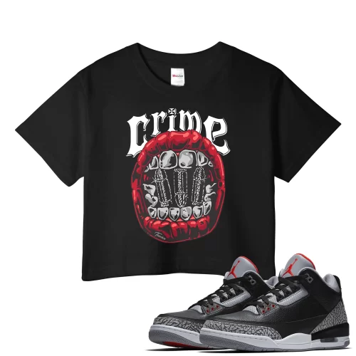 TeeVivo Crop Top Match Air Jordan 3 Retro OG Black Cement Crime – Air Jordan 3 Crop Top, AJ3 Crop Top