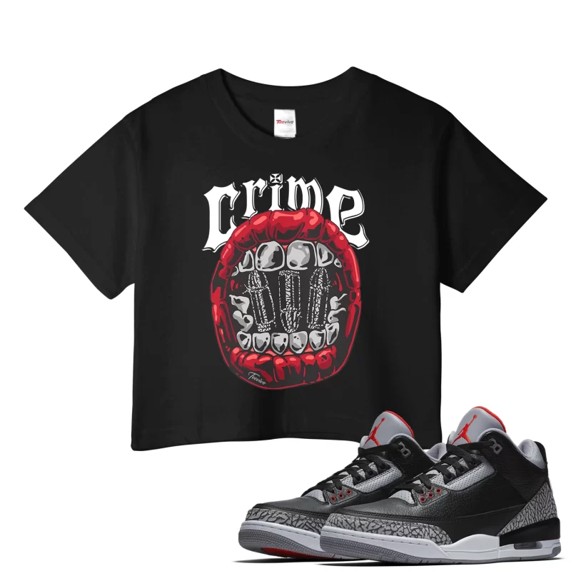 TeeVivo Crop Top Match Air Jordan 3 Retro OG Black Cement Crime – Air Jordan 3 Crop Top, AJ3 Crop Top