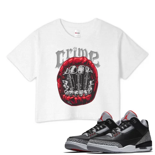 TeeVivo Crop Top Match Air Jordan 3 Retro OG Black Cement Crime – Air Jordan 3 Crop Top, AJ3 Crop Top