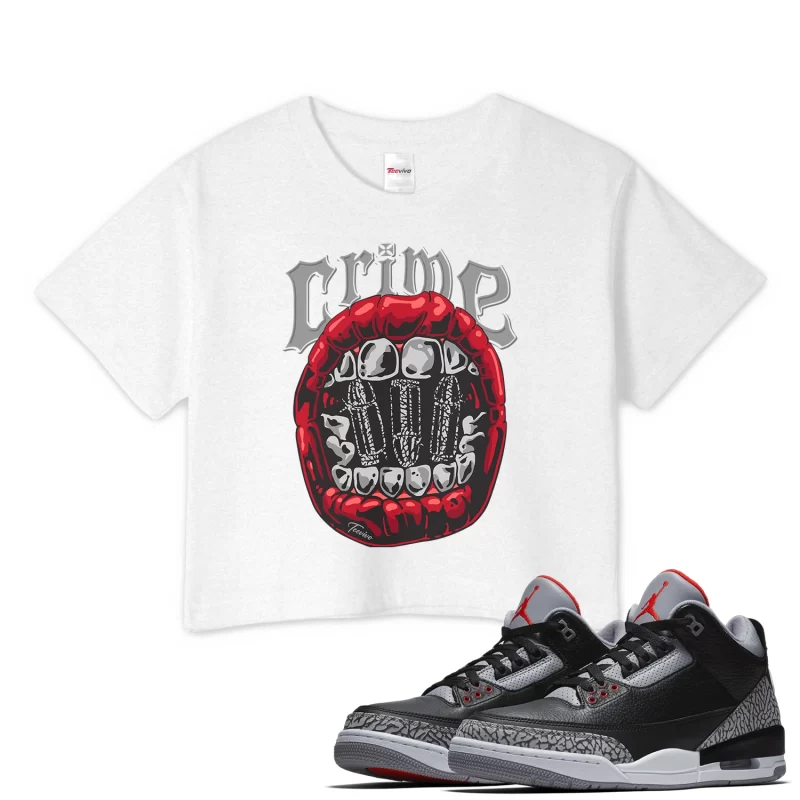TeeVivo Crop Top Match Air Jordan 3 Retro OG Black Cement Crime – Air Jordan 3 Crop Top, AJ3 Crop Top