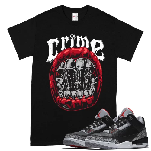 TeeVivo T-Shirt Match Air Jordan 3 Retro OG Black Cement Crime – Air Jordan 3 Shirt, AJ3 Shirt