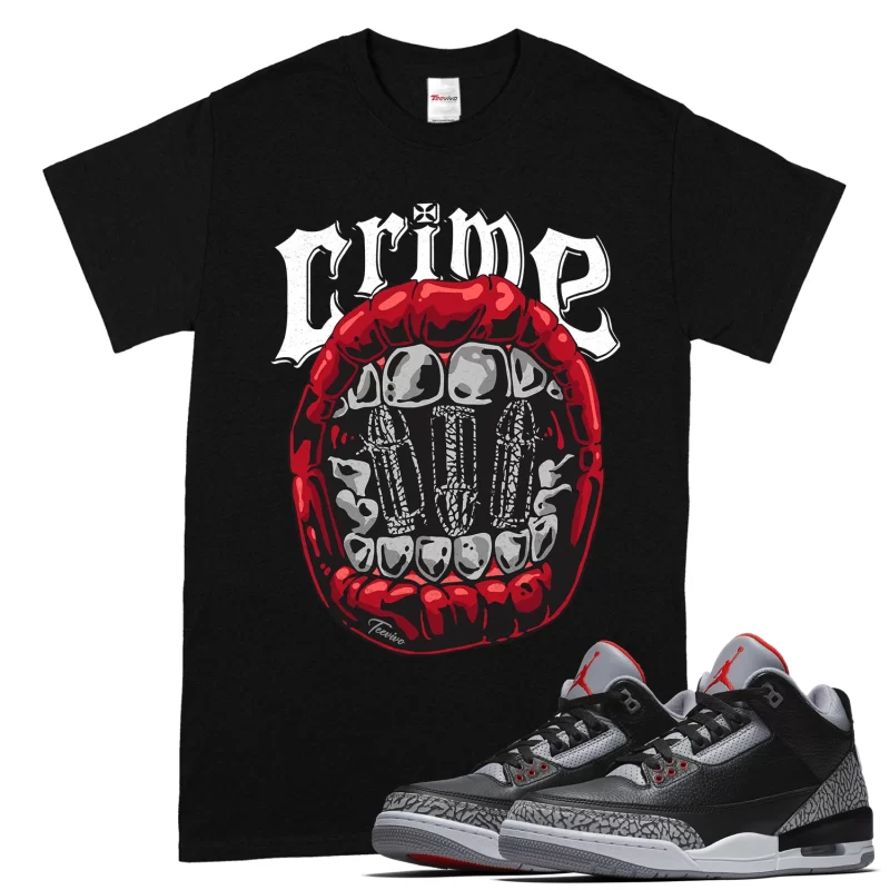 TeeVivo T-Shirt Match Air Jordan 3 Retro OG Black Cement Crime – Air Jordan 3 Shirt, AJ3 Shirt