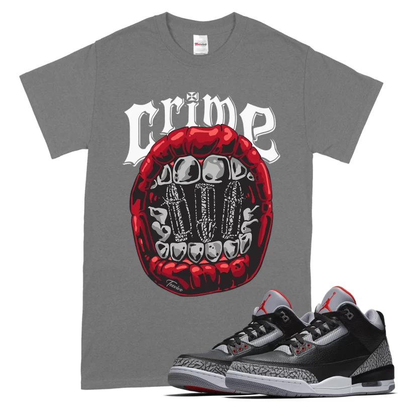 TeeVivo T-Shirt Match Air Jordan 3 Retro OG Black Cement Crime – Air Jordan 3 Shirt, AJ3 Shirt