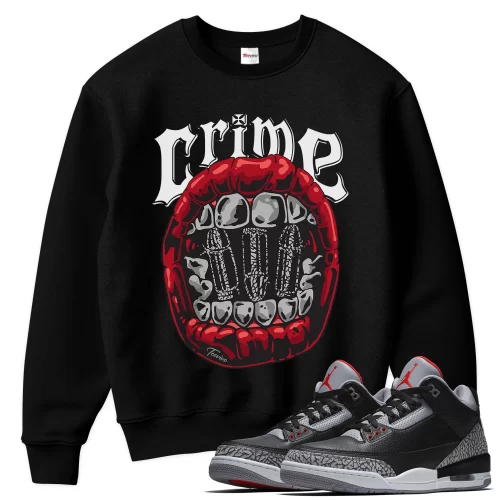 TeeVivo Sweatshirt Match Air Jordan 3 Retro OG Black Cement Crime – Air Jordan 3 Sweatshirt, AJ3 Sweatshirt