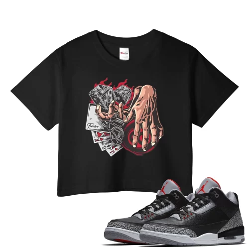 TeeVivo Crop Top Match Air Jordan 3 Retro OG Black Cement Gambling – Air Jordan 3 Crop Top, AJ3 Crop Top