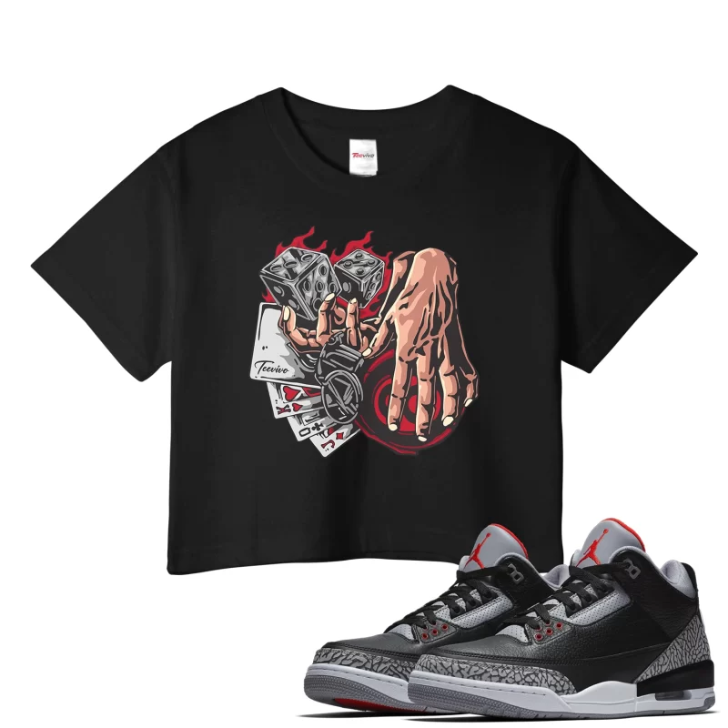 TeeVivo Crop Top Match Air Jordan 3 Retro OG Black Cement Gambling – Air Jordan 3 Crop Top, AJ3 Crop Top