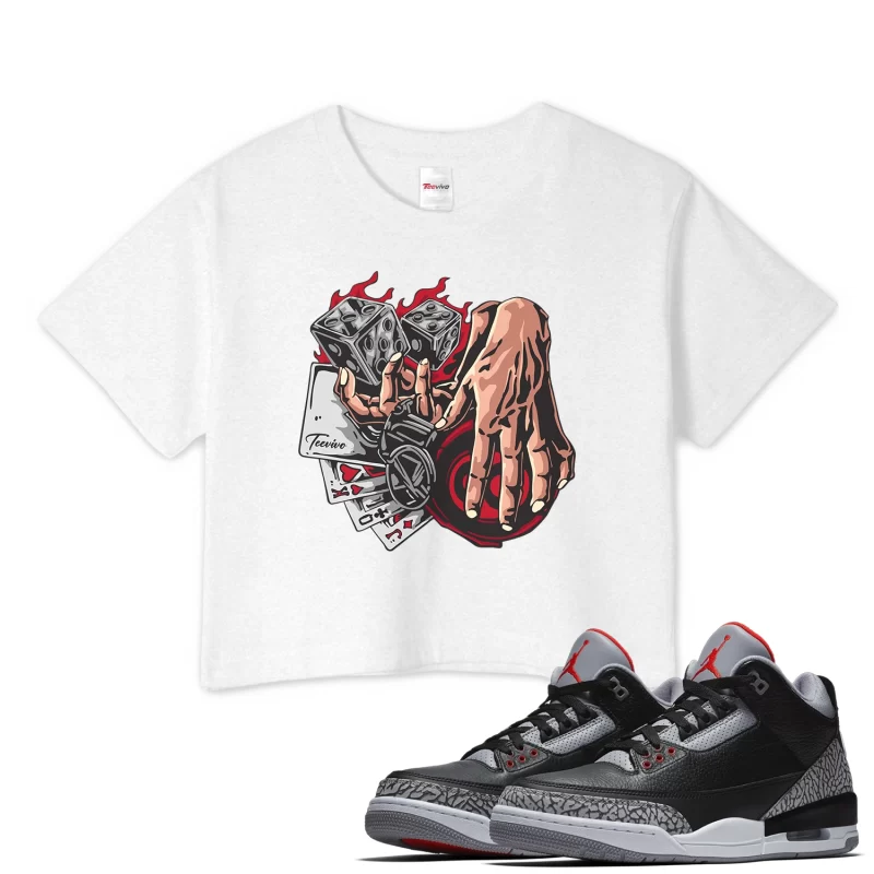 TeeVivo Crop Top Match Air Jordan 3 Retro OG Black Cement Gambling – Air Jordan 3 Crop Top, AJ3 Crop Top