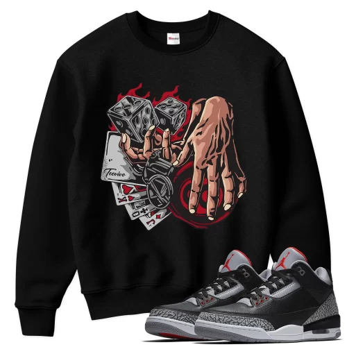 TeeVivo Sweatshirt Match Air Jordan 3 Retro OG Black Cement Gambling – Air Jordan 3 Sweatshirt, AJ3 Sweatshirt