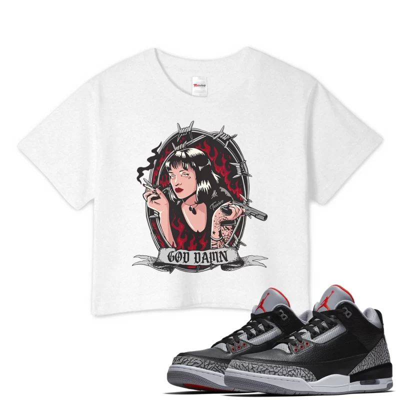 TeeVivo Crop Top Match Air Jordan 3 Retro OG Black Cement God Daaamn – Air Jordan 3 Crop Top, AJ3 Crop Top