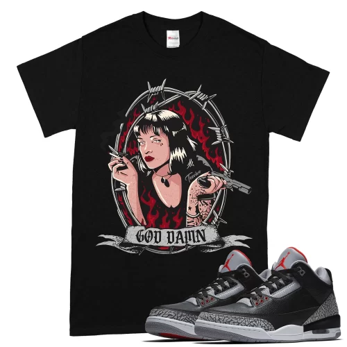 TeeVivo T-Shirt Match Air Jordan 3 Retro OG Black Cement God Daaamn – Air Jordan 3 Shirt, AJ3 Shirt