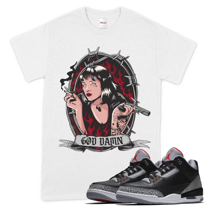 TeeVivo T-Shirt Match Air Jordan 3 Retro OG Black Cement God Daaamn – Air Jordan 3 Shirt, AJ3 Shirt