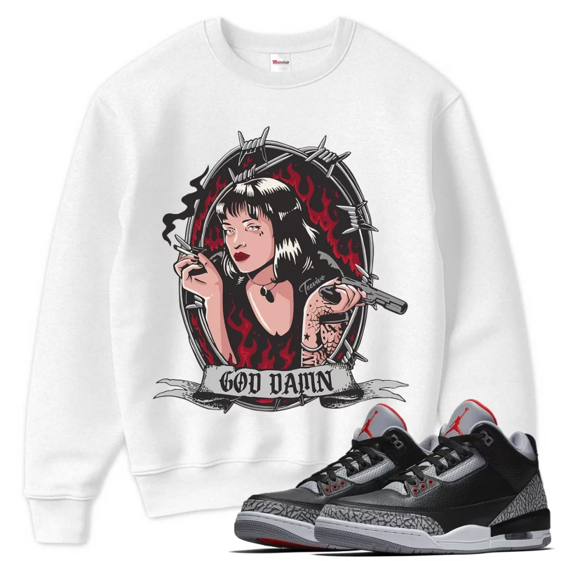 TeeVivo Sweatshirt Match Air Jordan 3 Retro OG Black Cement God Daaamn – Air Jordan 3 Sweatshirt, AJ3 Sweatshirt