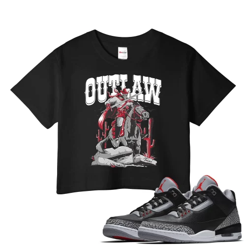 TeeVivo Crop Top Match Air Jordan 3 Retro OG Black Cement Outlaw – Air Jordan 3 Crop Top, AJ3 Crop Top