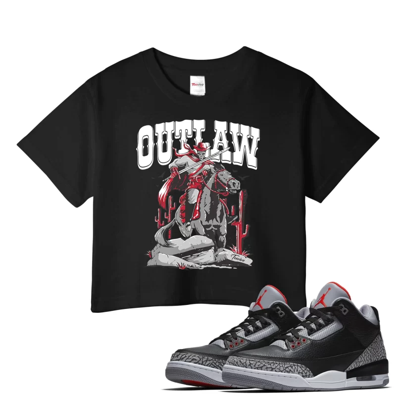 TeeVivo Crop Top Match Air Jordan 3 Retro OG Black Cement Outlaw – Air Jordan 3 Crop Top, AJ3 Crop Top