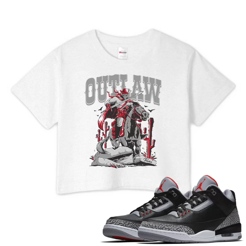 TeeVivo Crop Top Match Air Jordan 3 Retro OG Black Cement Outlaw – Air Jordan 3 Crop Top, AJ3 Crop Top