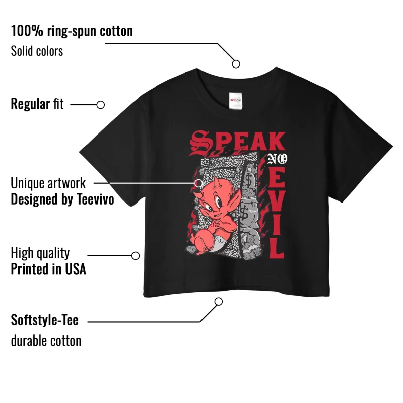 TeeVivo Crop Top Match Air Jordan 3 Retro OG Black Cement Speak no evil – Air Jordan 3 Crop Top, AJ3 Crop Top