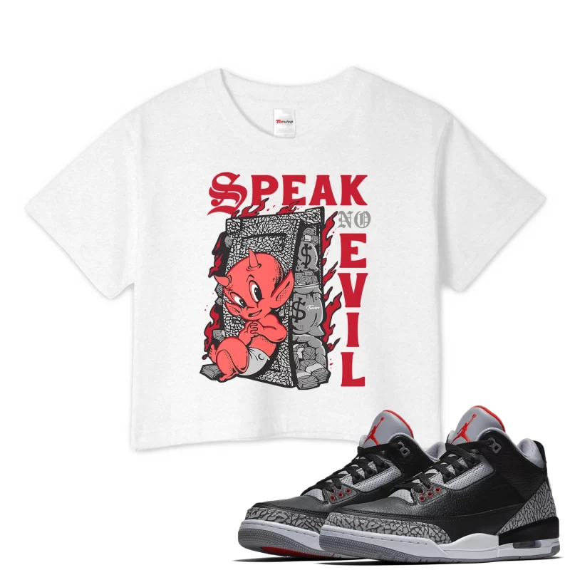 TeeVivo Crop Top Match Air Jordan 3 Retro OG Black Cement Speak no evil – Air Jordan 3 Crop Top, AJ3 Crop Top
