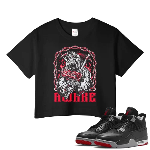 TeeVivo Crop Top Match Air Jordan 4 Retro Bred Reimagined Awake – Air Jordan 4 Crop Top, AJ4 Crop Top