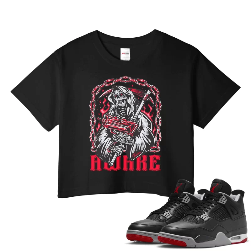 TeeVivo Crop Top Match Air Jordan 4 Retro Bred Reimagined Awake – Air Jordan 4 Crop Top, AJ4 Crop Top