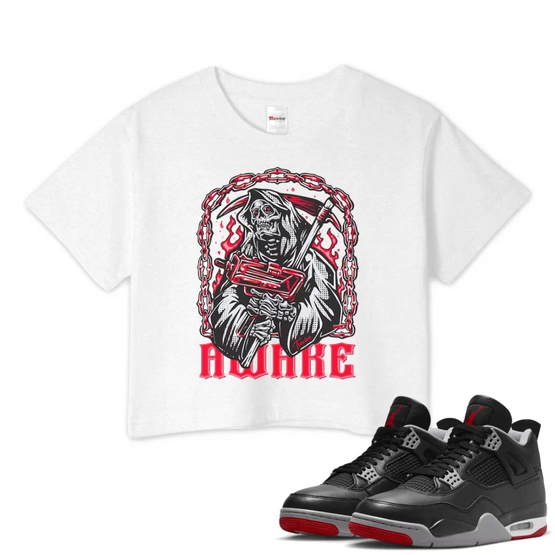 TeeVivo Crop Top Match Air Jordan 4 Retro Bred Reimagined Awake – Air Jordan 4 Crop Top, AJ4 Crop Top
