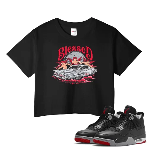 TeeVivo Crop Top Match Air Jordan 4 Retro Bred Reimagined Blessed – Air Jordan 4 Crop Top, AJ4 Crop Top