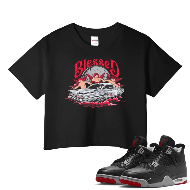 TeeVivo Crop Top Match Air Jordan 4 Retro Bred Reimagined Blessed – Air Jordan 4 Crop Top, AJ4 Crop Top