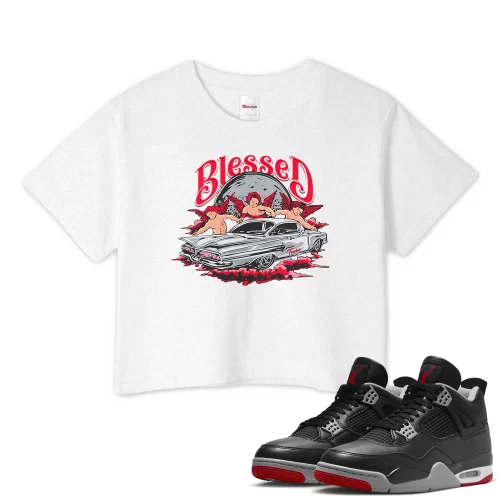 TeeVivo Crop Top Match Air Jordan 4 Retro Bred Reimagined Blessed – Air Jordan 4 Crop Top, AJ4 Crop Top