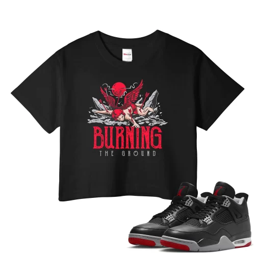 TeeVivo Crop Top Match Air Jordan 4 Retro Bred Reimagined Burning the ground – Air Jordan 4 Crop Top, AJ4 Crop Top