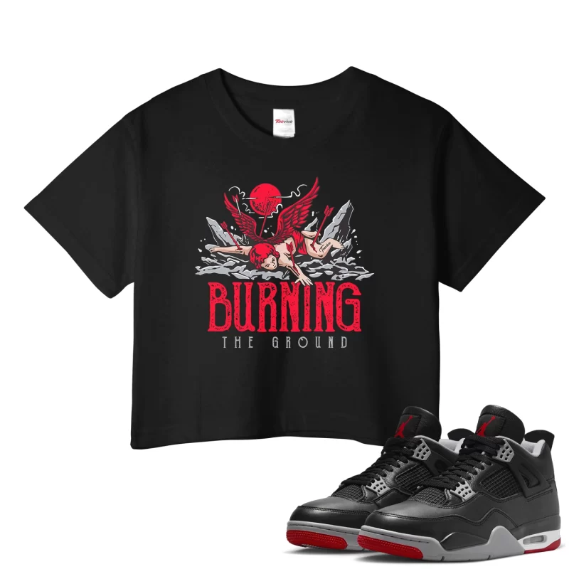TeeVivo Crop Top Match Air Jordan 4 Retro Bred Reimagined Burning the ground – Air Jordan 4 Crop Top, AJ4 Crop Top
