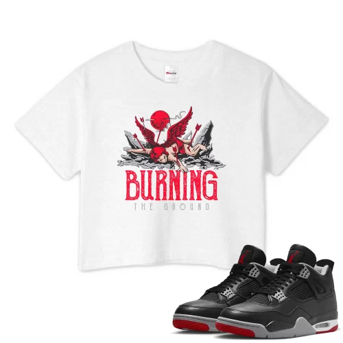 TeeVivo Crop Top Match Air Jordan 4 Retro Bred Reimagined Burning the ground – Air Jordan 4 Crop Top, AJ4 Crop Top
