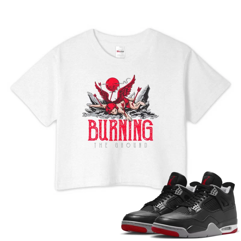 TeeVivo Crop Top Match Air Jordan 4 Retro Bred Reimagined Burning the ground – Air Jordan 4 Crop Top, AJ4 Crop Top