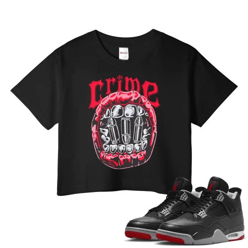 TeeVivo Crop Top Match Air Jordan 4 Retro Bred Reimagined Crime – Air Jordan 4 Crop Top, AJ4 Crop Top